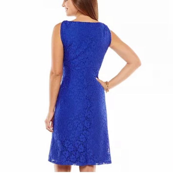 Chaps Lace V-Neck Royal Blue Dress NWOT - Picture 2 of 8